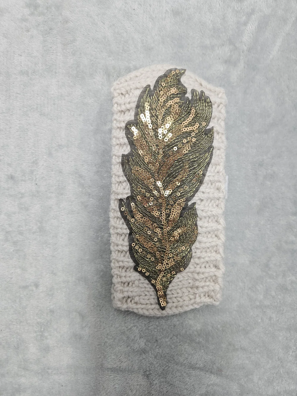 Ardene Cream Knit Headband with Gold Sequin Leaf